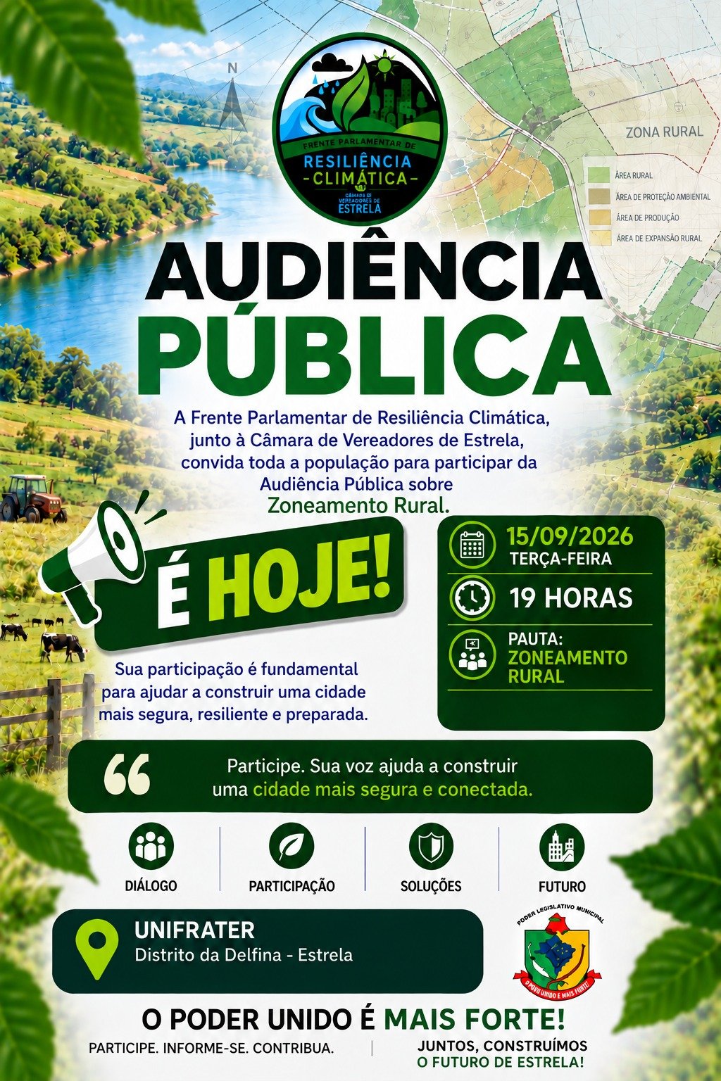 4° Audiência Pública da Frente Parlamentar de Resiliência Climática, será no Distrito da Delfina -  Pauta:  " Zoneamento Rural "