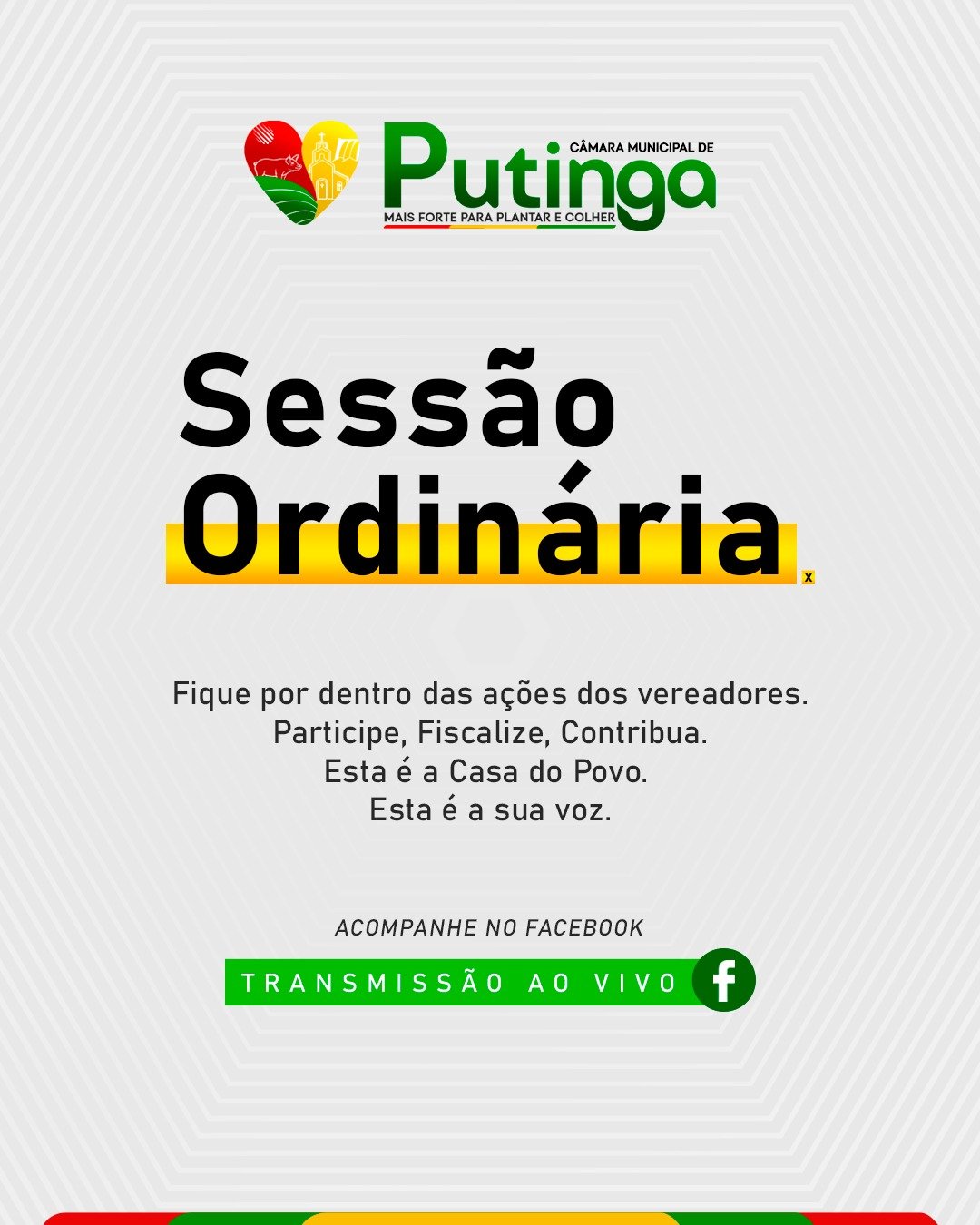 Câmara de Putinga terá sessão com projetos voltados à educação, infraestrutura, cultura e serviços públicos