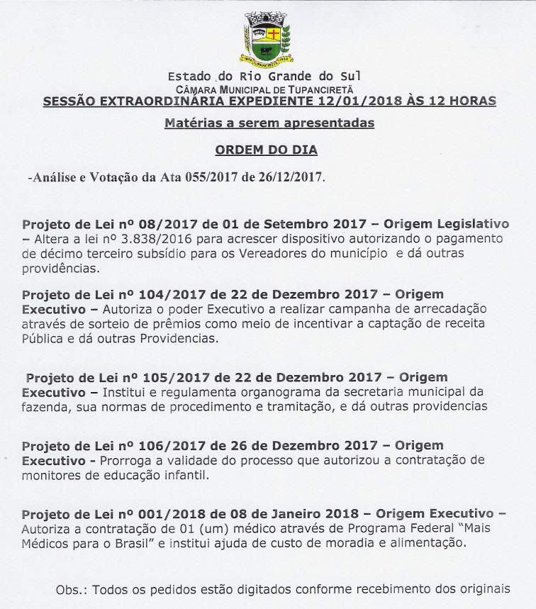 Convocação para Sessão.