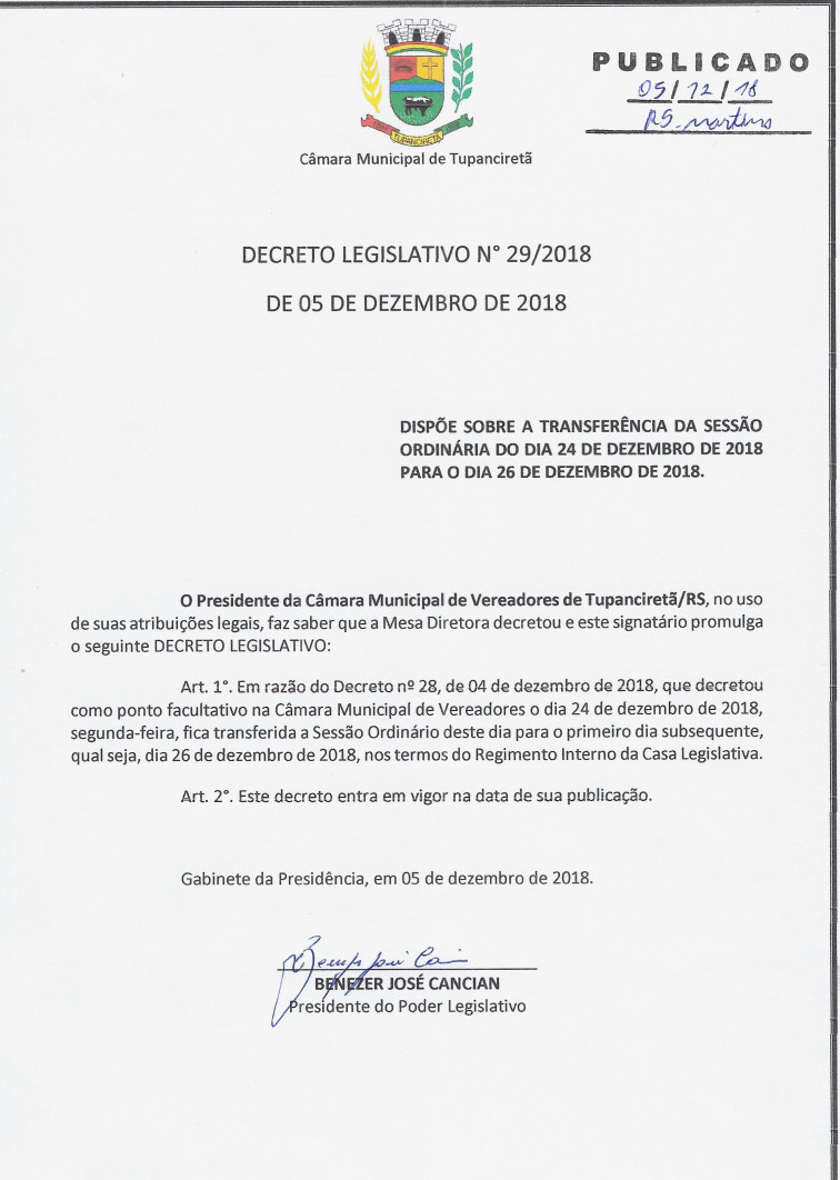 DECRETO LEGISLATIVO N° 027, 28 e 29/2018.