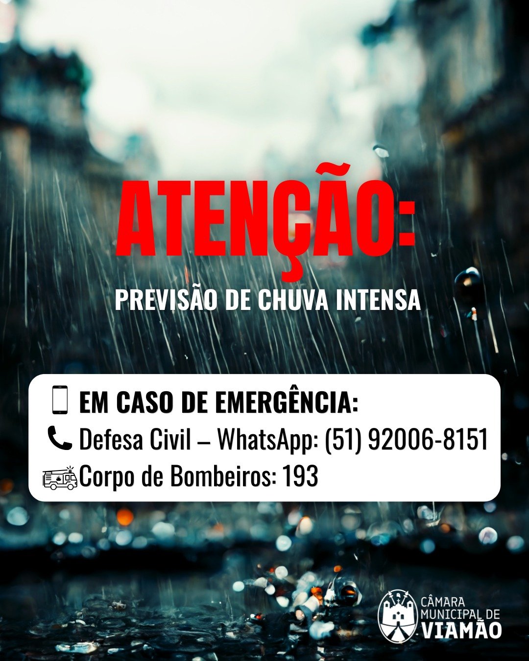 Previsão de chuva intensa nas próximas horas