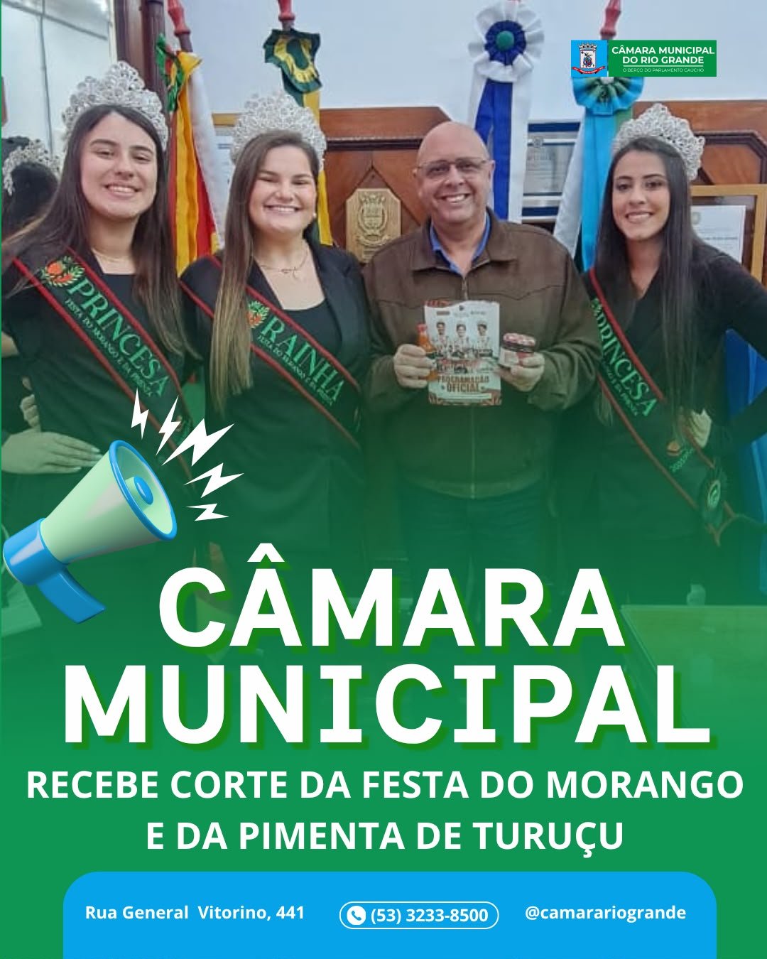 Câmara Municipal recebe a corte da 11ª Festa do Morango e da Pimenta de Turuçu