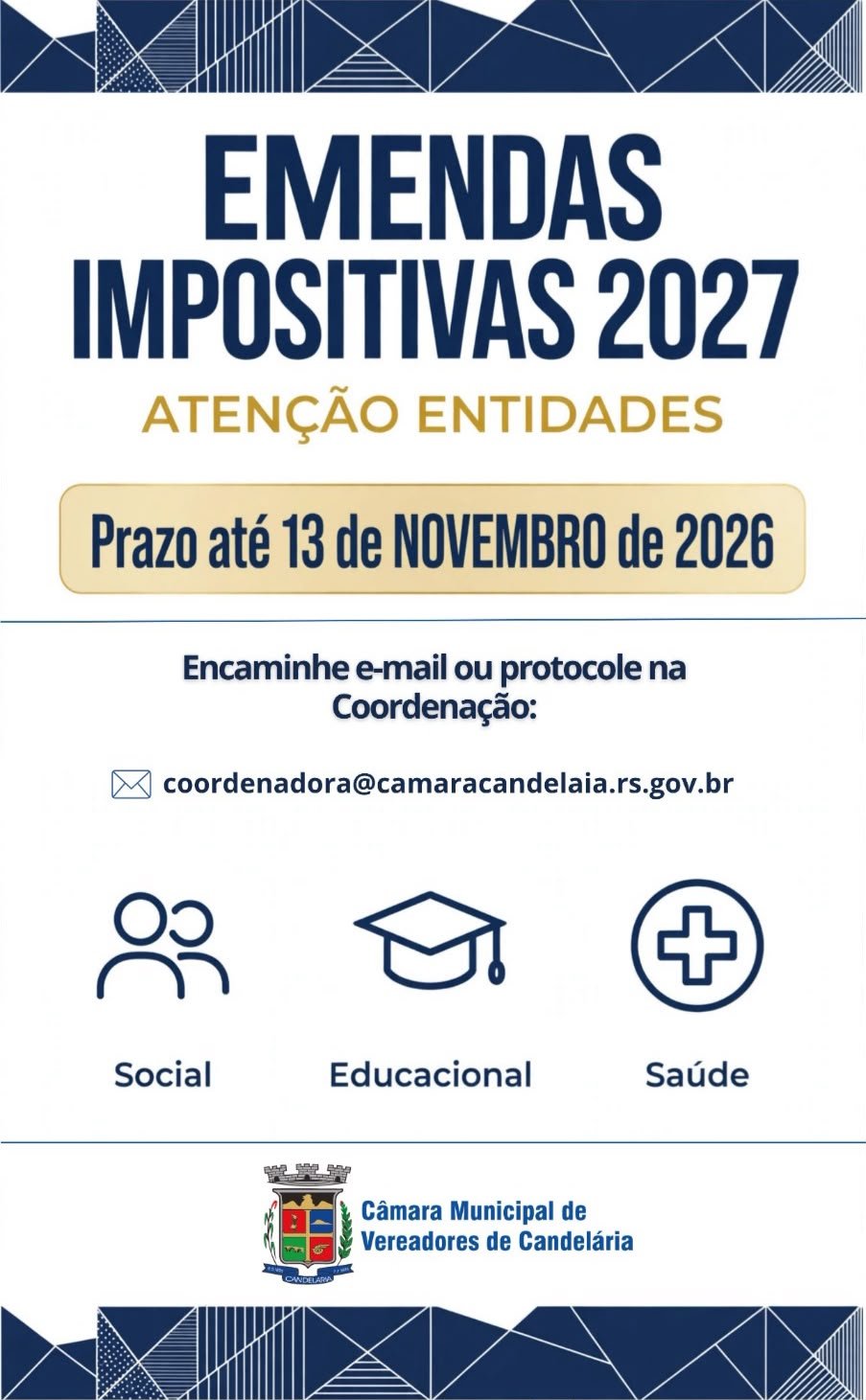 Câmara já recebe pedidos de entidades para emendas impositivas até 13 de novembro