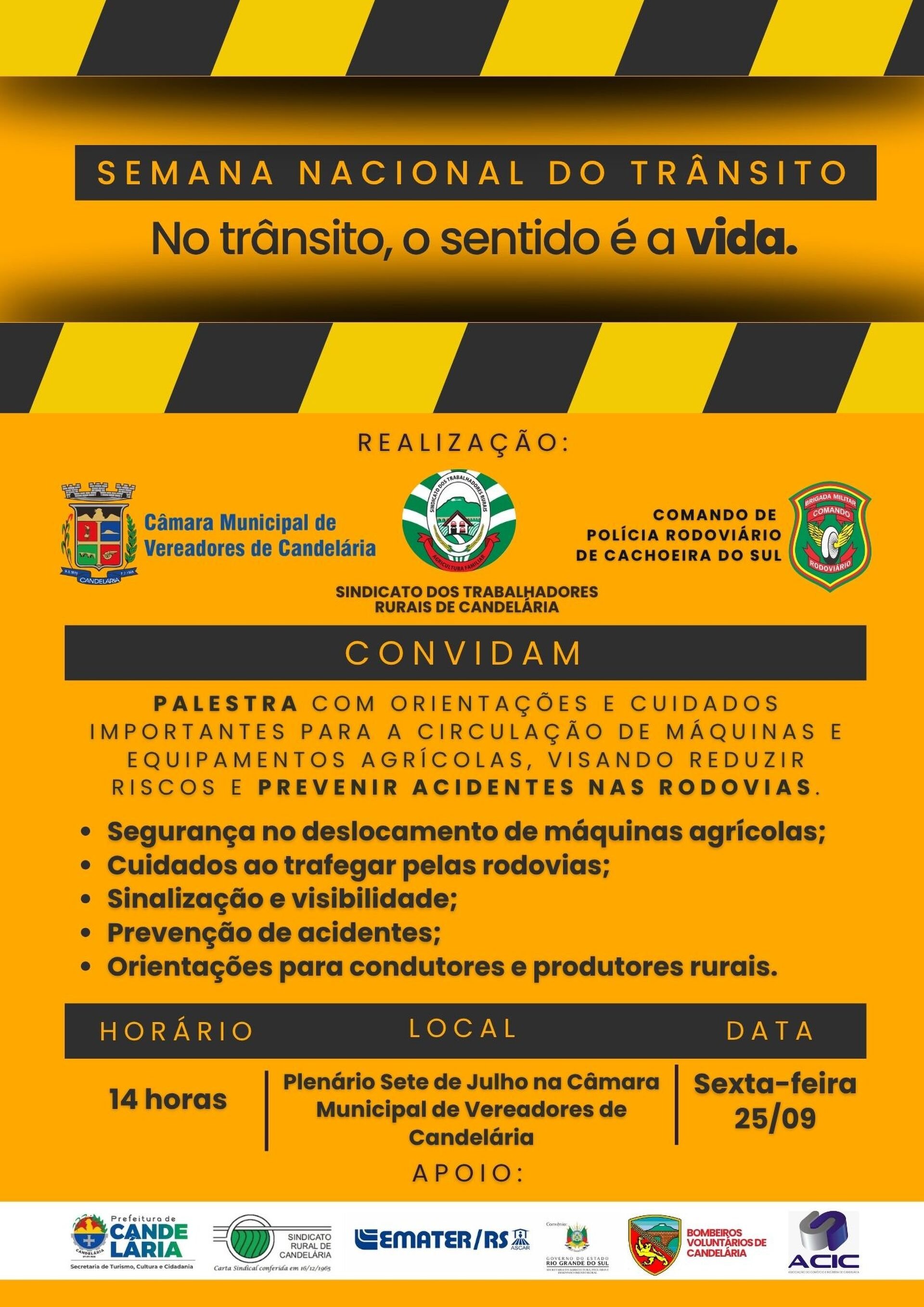 Palestra orientará sobre prevenção de acidentes nas rodovias RSC-287 e ERS-400