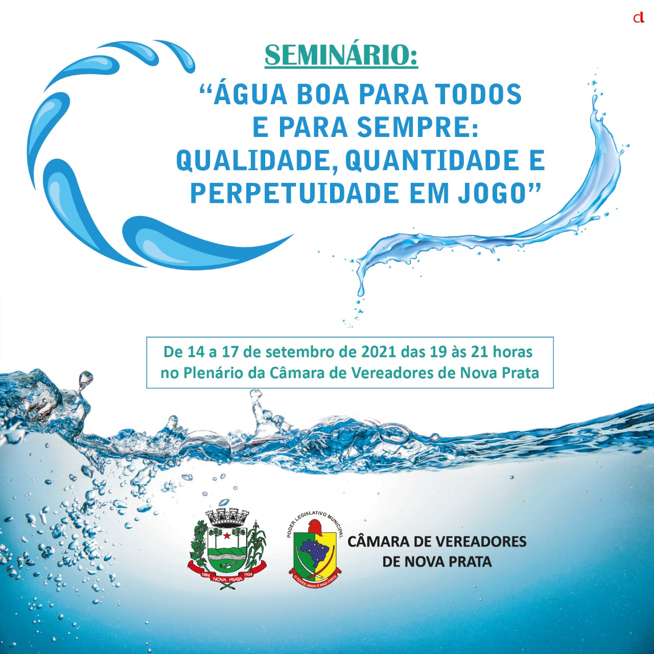 Câmara promoverá Seminário com o tema Água
